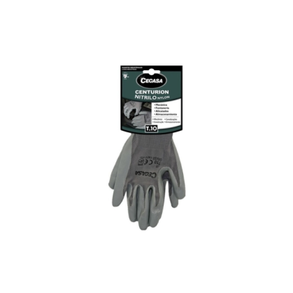 Guanti da lavoro Cegasa Centurion taglia 10 - Realizzati in nylon con rivestimento in nitrile su palmo e dita - Grigio