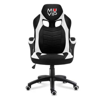 Sedia Gaming Muvip GM1300 - Braccioli con Pad - Altezza Regolabile - Pistone Classe 2 - Materiale Tessuto e Rete - Colore Nero/Bianco