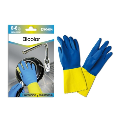 Guanti in lattice Cegasa, taglia P 6-6 1/2 - Floccati - Uso generale, domestico, pulizia, industria chimica - Spessore del palmo 0,6 mm - Blu/Giallo