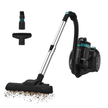 Aspirapolvere a traino senza sacco Cecotec Conga Rockstar Cyclonic Plus - 800W - Aspirazione 16kPa - Serbatoio da 2L - Accessori inclusi - Ideale per animali domestici - Filtro HEPA - Raggio d'azione fino a 7m - Nero