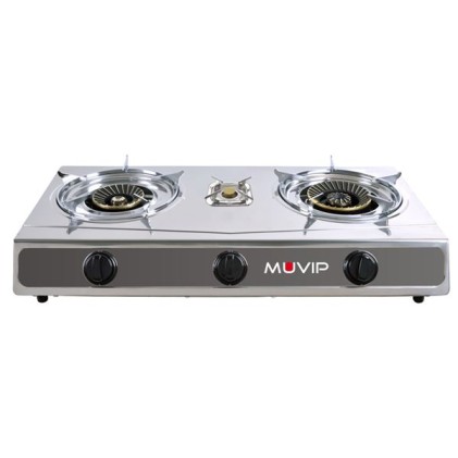 Fornello a Gas Muvip Serie Strong in Acciaio Inox 3 Fuochi - Accensione Piezoelettrica - Bruciatore in Ghisa Rimovibile