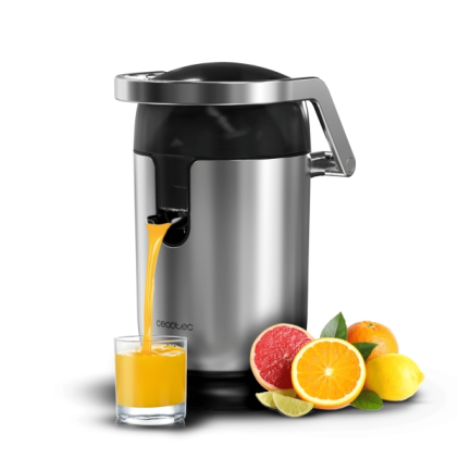 Spremiagrumi elettrico manuale Cecotec Xqueeze Bullet Pro - Potenza 600W - Beccuccio antigoccia - Acciaio inossidabile - Filtro in plastica - Nero e argento