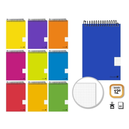 Quaderno a spirale dorato, formato orizzontale, 80 fogli, 60 g/m&sup2;, griglia 4x4 - Formato 12&deg; - Colori assortiti
