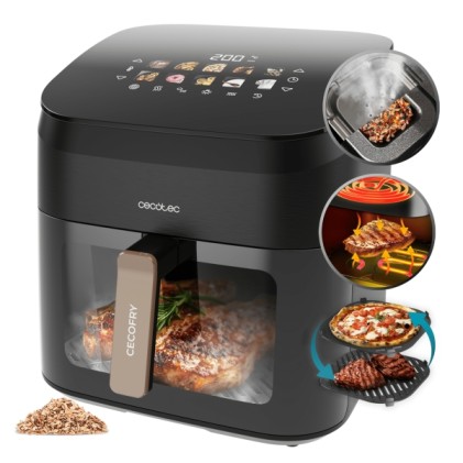 Cecotec Cecofry and Grill Smokin' 8500 Friggitrice ad aria - 2200W - Capacit&agrave; 8,5L - Temperatura regolabile fino a 200&ordm;C - Affumicatore integrato - Finestra di visualizzazione - Nero