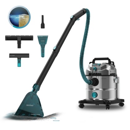 Aspirapolvere Cecotec Conga CarpetClean 20000 Pro Ultra per tappezzeria, per solidi e liquidi - 1600W - 21kPa - 2 serbatoi da 20L e 4.2L - Accessori inclusi - Raggio d'azione di 8.5m - Spruzzatore - Colore acciaio e nero