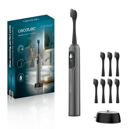 Spazzolino elettrico sonico Cecotec ToothCare UltraSonic PlatinumSwing - Velocit&agrave; 50.000 giri/min - 5 modalit&agrave; - Ricarica wireless - Testine di ricambio incluse - Timer - Custodia - Grigio