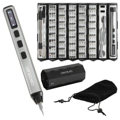 Avvitatore a batteria Cecotec PrecisionGyro 5000 Infinity Auto - 128 pezzi - Include accessori - Valigetta in plastica pieghevole - Magnetizzatore - Colore argento