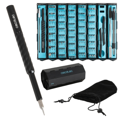 Set di cacciaviti di precisione Cecotec PrecisionGyro 300 Infinity - 128 pezzi - Include accessori - Custodia pieghevole con magnetizzatore - Nero