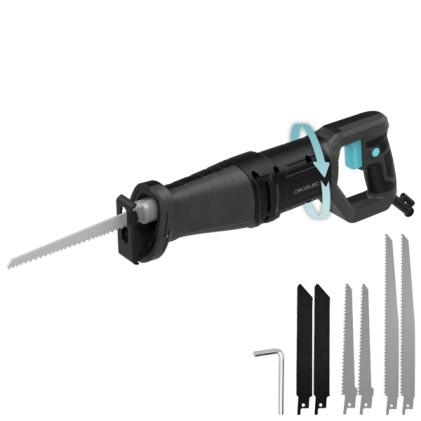 Sega a gattuccio Cecotec LongFlex 710 Pro - 710W - Profondit&agrave; di taglio 115mm - Corsa 20mm - Include 6 lame - Impugnatura girevole - Nero e blu