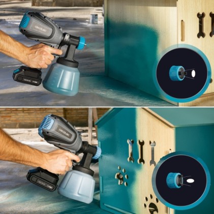 Cecotec TotalPaint 4000 Liberty Pistola a spruzzo di vernice cordless - Batteria da 21 V 2 Ah - Serbatoio da 1200 ml - Controllo del flusso fino a 800 ml/min - 14 kPa - Accessori inclusi - Nero e blu