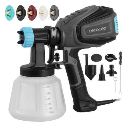 Pistola a spruzzo per verniciatura Cecotec TotalPaint 750 - 700W - Serbatoio da 1200ml - Controllo del flusso fino a 1200ml/min - Accessori inclusi - Nero e blu