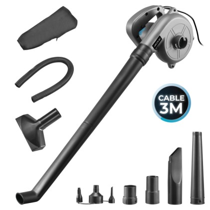 Soffiatore/aspiratore per foglie Cecotec AirForce 720 - 700W - Cavo da 3 m - Accessori inclusi - Multifunzionale - Velocit&agrave; fino a 190 km/h - Grigio