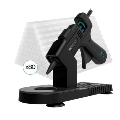 Pistola per colla a caldo Cecotec Perfect Fix 20 - 20W - Temperatura fino a 180&ordm;C - Protezione per tavolo - 80 stick in silicone da 7 mm - Nero
