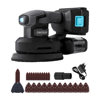 Levigatrice orbitale a batteria Cecotec PerfectSurface 2120 Delta - Batteria da 2000 mAh - 28.000 vibrazioni al minuto - Include accessori: connettore per aspirapolvere, contenitore per la polvere - Grigio scuro