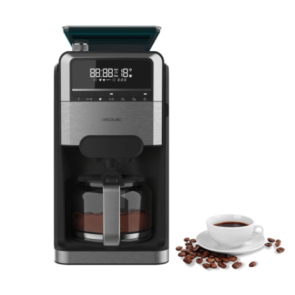 Cecotec Coffee 66 Grind and Brew Macchina da caff&egrave; a goccia per 12 tazze - 1400W - Caraffa da 1,5 l - Programmabile - Finitura in acciaio inox - Serbatoio e macinacaff&egrave; integrati - Nero e grigio