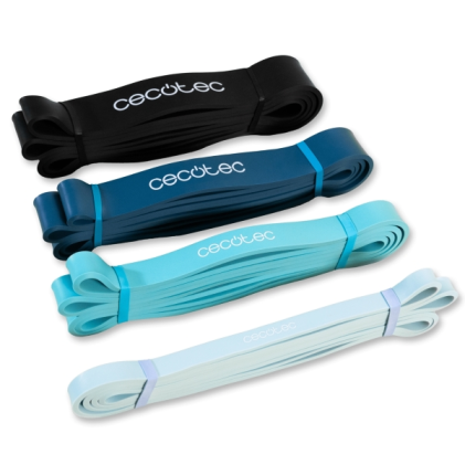 Set di 4 fasce elastiche Cecotec DrumFit Power Band da 15 a 60 kg - Borsa per il trasporto - Lattice - Colori assortiti