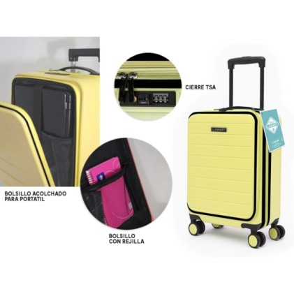 Valigia trolley da cabina rigida Lagart da 20" - 55x34x25 cm - Scomparto anteriore imbottito per laptop - Lucchetto TSA - Doppie ruote a 360&deg; - Giallo pastello