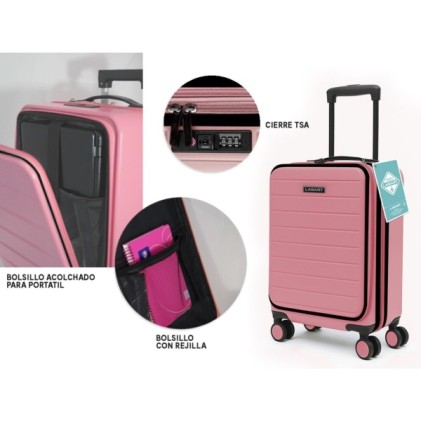 Valigia trolley da cabina rigida Lagart da 20" (55x34x25 cm) - Scomparto anteriore imbottito per laptop - Lucchetto TSA - Doppie ruote a 360&deg; - Salmone pastello
