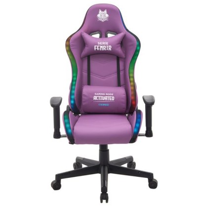 Sedia da gaming Cromad Fenrir Series RGB - Telaio robusto - Pelle sintetica di alta qualit&agrave; - Altezza regolabile con pistone a gas di classe 2 - Schienale reclinabile - Cuscini lombari e cervicali - Braccioli regolabili - Colore viola