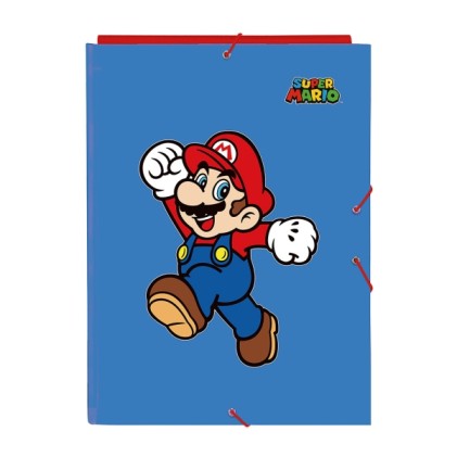 Cartella Safta Super Mario World con 3 alette - Copertina rigida - Formato folio - Chiusura elastica - Resistente e robusta - 260x25x335mm - Blu scuro