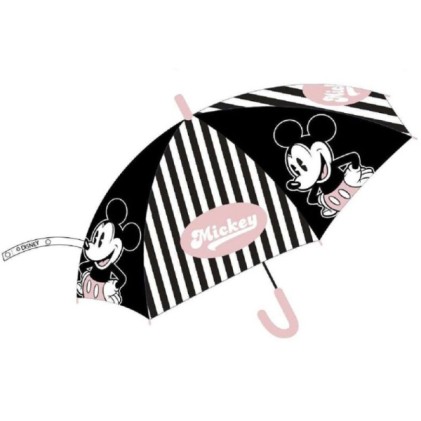 Ombrello manuale Safta Topolino Good Day, 76 cm - 8 pannelli - Manico e punta in PVC - POE trasparente - Stecche in acciaio da 8 mm - Bianco e nero