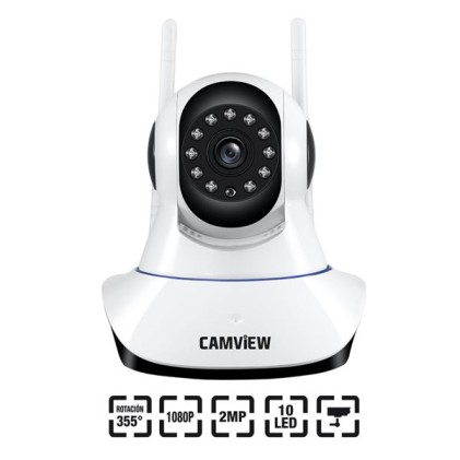 Telecamera IP Motorizzata Wireless per Interni Camview 2Mp 1080p - Ottica Fissa 3.6mm - Microfono e Altoparlante Integrati - Rotazione 355є - Visione Notturna - Protocollo Onvif