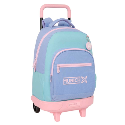 Zaino Safta Munich Mellow con trolley - Rimovibile - Tasca frontale - Portaborraccia - Doppio manico - Spallacci imbottiti - Porta badge - 330x220x450mm - Azzurro