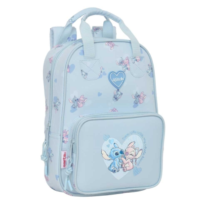 Zaino per bambini Safta Stitch - Tasca frontale - Porta badge - Spallacci imbottiti - Maniglia foderata - 4,5 litri - 200x80x280 mm - Azzurro