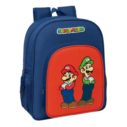 Zaino Safta Super Mario Mamma Mia - Compatibile con trolley - Portabottiglie - Doppia maniglia - Spallacci imbottiti ergonomici - Tasca frontale - Maniglia superiore - 15L - 320x120x380mm - Rosso e blu
