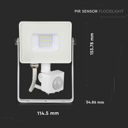 V-TAC PRO Faro LED Chip Samsung 10W con Sensore di Movimento e Crepuscolare e Interruttore Manuale di Bloccaggio Colore Bianco 4000K IP65