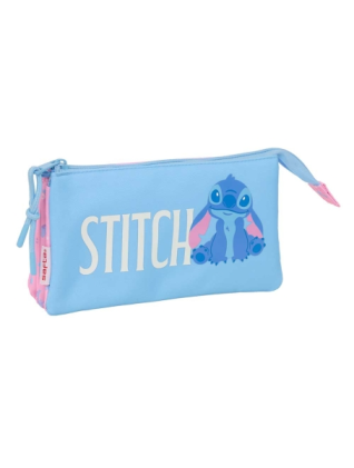 Astuccio Safta Stitch Bright - 3 scomparti con cerniera - Tasca interna - 0,6 l - 220x30x120 mm - Blu