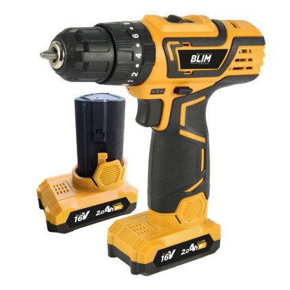 Trapano a percussione a batteria Blim 16V 2Ah - Coppia massima 30Nm - 2 velocit&agrave; 0-400/0-1500rpm - Include 2 batterie e custodia per il trasporto