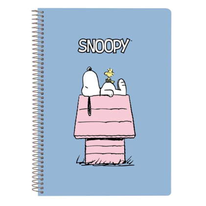Quaderno a spirale Safta Snoopy - Formato quarto - 80 fogli di carta da 80 g/m&sup2; - Griglia 4x4 mm - Copertina rigida con finitura lucida - Margine laterale - 155x10x220 mm - Blu