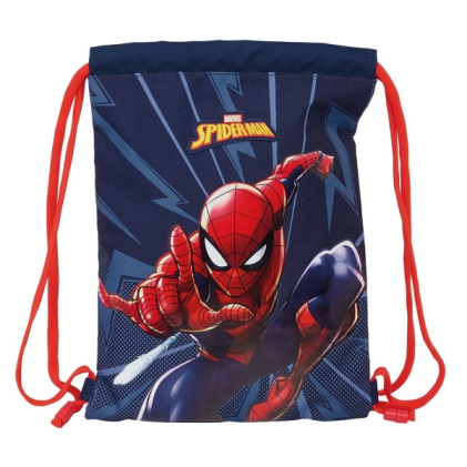 Borsa piatta Safta Spider-Man - Tasca con cerniera - Chiusura con coulisse - 3 litri - Leggera e compatta - 260x10x340 mm - Blu navy