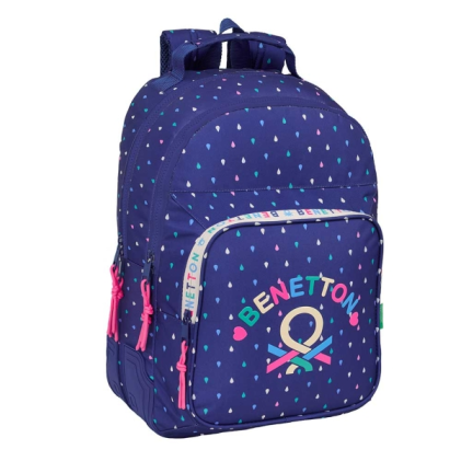 Zaino Safta Benetton Drop con 2 scomparti - Antiabrasione - Compatibile con trolley - Portabottiglie - Doppio manico - Spallacci imbottiti - 20 litri - 320x150x420 mm - Blu scuro