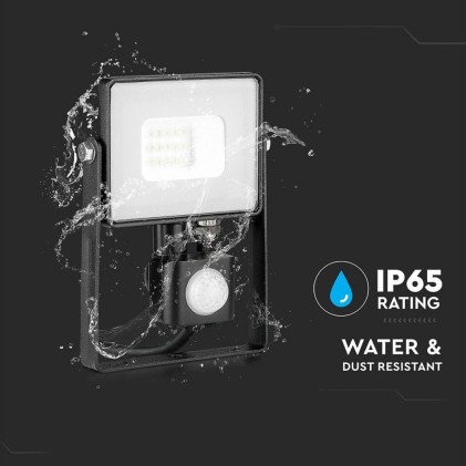 V-TAC PRO Faro LED Chip Samsung 10W con Sensore di Movimento e Crepuscolare e Interruttore Manuale di Bloccaggio Colore Nero 4000K IP65