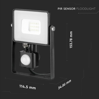 V-TAC PRO Faro LED Chip Samsung 10W con Sensore di Movimento e Crepuscolare e Interruttore Manuale di Bloccaggio Colore Nero 4000K IP65