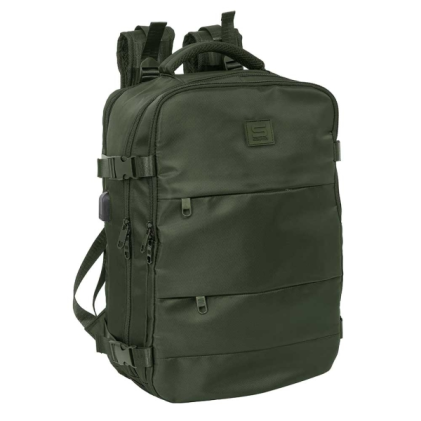 Zaino da cabina Safta - Tasca per laptop (fino a 15,6") - Portaborraccia - Porta USB - Scomparto per scarpe - Cinghia per trolley - Interno imbottito - 23,1 litri - 290x190x440 mm - Verde scuro