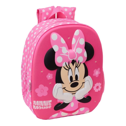 Zaino Safta Minnie Mouse 3D - Luci LED - Portaborraccia - Spallacci imbottiti - Maniglia superiore - 8,64 litri - 270x100x330 mm - Rosa