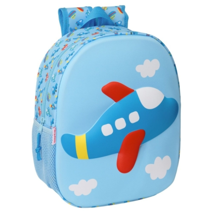 Zaino Safta Airplane 3D - Portabottiglie - Spallacci imbottiti - Maniglia superiore - Azzurro