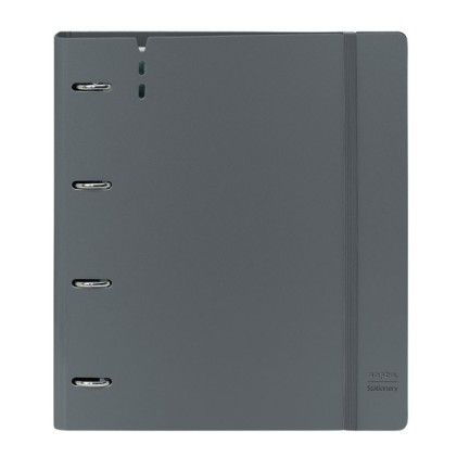 Raccoglitore ad anelli Safta da 35 mm - Copertine in schiuma PP - Ricarica da 100 fogli - Chiusura elastica - Portapenne - Aletta interna - 270x40x320 mm - Grigio