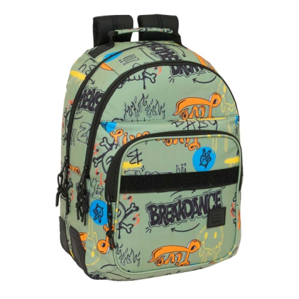 Zaino Safta Graffiti Zone con 2 scomparti - Antiabrasione - Compatibile con trolley - Tasca frontale - Portaborraccia - Doppia maniglia - Spallacci ergonomici - 20 litri - 320x150x420 mm - Verde