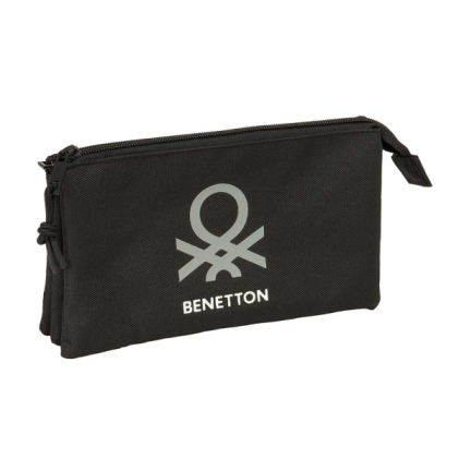 Astuccio Safta Benetton Basics - 3 scomparti con cerniera - Tasca interna - 0,6 l - 220x30x120 mm - Nero
