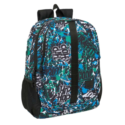 Zaino Safta Graffiti Go, adattabile al trolley - Portaborraccia - Due ampi scomparti - Doppia maniglia estraibile - Spallacci ergonomici - Maniglia superiore - 23 litri - 320x160x440 mm - Blu scuro