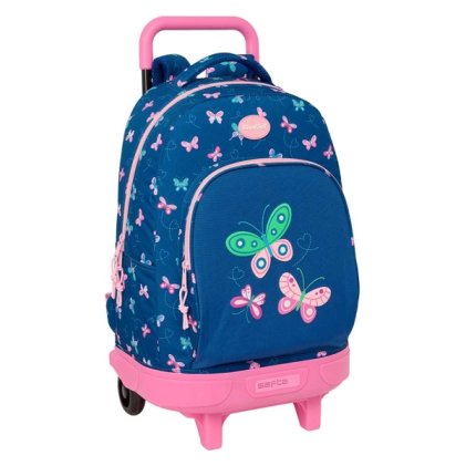 Zaino Safta Blackfit8 Butterflies con trolley - Rimovibile - Tasca frontale - Portaborraccia - Doppio manico - Spallacci imbottiti - Maniglia imbottita - Scomparto per carta d'identit&agrave; - 33 litri - 330x220x450 mm - Blu navy