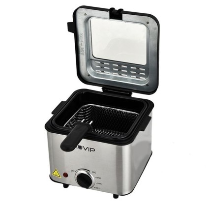 Friggitrice elettrica Muvip - 1,5 litri - Maniglie termoisolanti - Selettore di temperatura - Smontabile per una facile pulizia - Coperchio con finestra - 1000 W