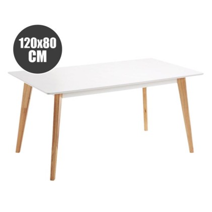 Tavolo Muvip Design D900 - Gambe in legno massello di faggio - Piano in MDF spesso 18 mm - 120x80 cm - Bianco