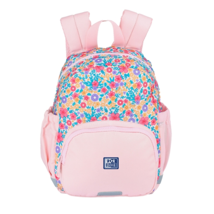Zaino per bambini Oxford Floral da 8,5 litri - 2 tasche laterali con chiusura elastica - Schienale ergonomico imbottito - Elementi riflettenti - Spallacci imbottiti e regolabili - Materiale idrorepellente - Rosa