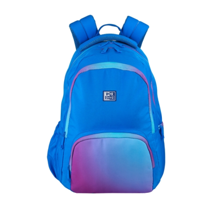 Zaino scolastico Oxford Gradient 25L - 3 scomparti e 11 tasche - Schienale ergonomico traspirante - Spallacci imbottiti e regolabili - Tasca laterale - Blu mistico