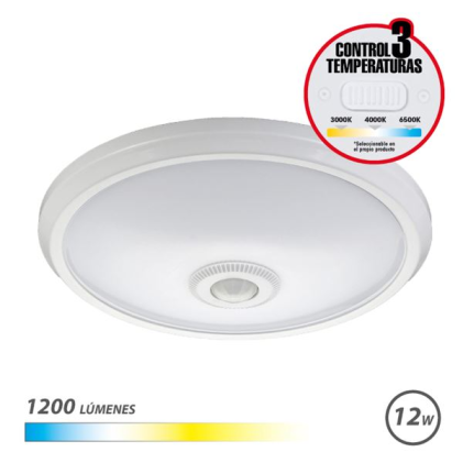 Elbat Aplique de Superficie LED 12W - 1200Lm - Selettore 3 Temperature - Sensore di Luce Ambientale - Temporizzatore - Colore Bianco